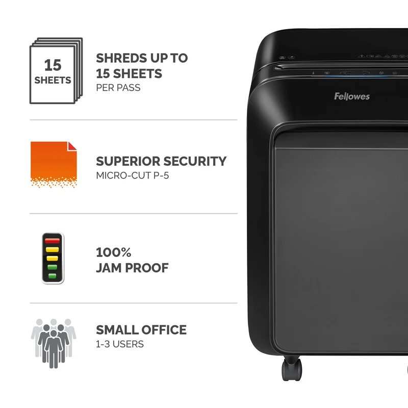 Шредер за унищожаване на документи Fellowes LX211, Micro-Cut, 23 L, черен, P-5, за 1-3 потребители