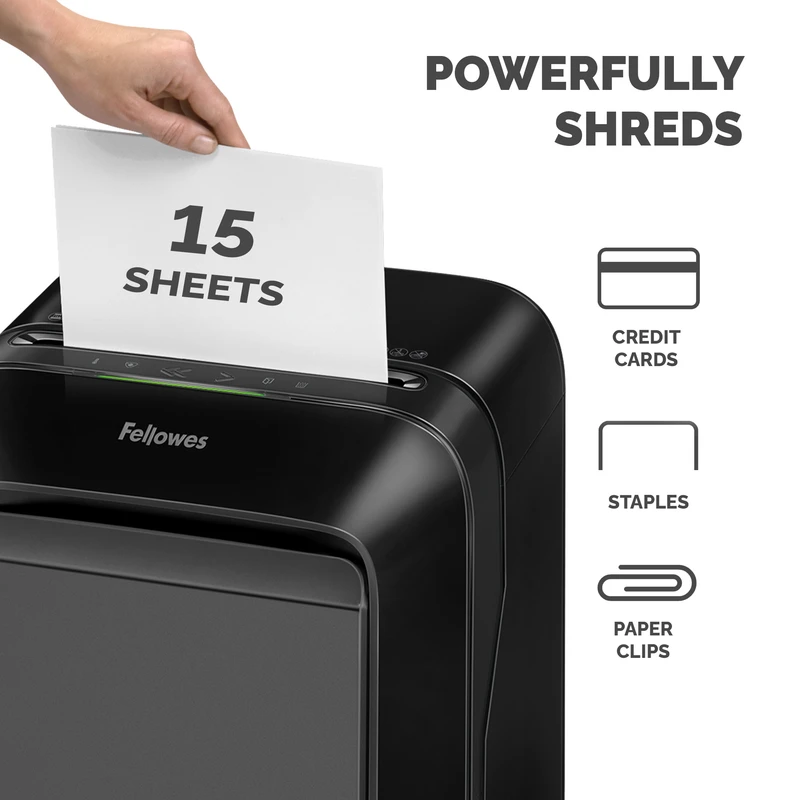 Шредер за унищожаване на документи Fellowes LX211, Micro-Cut, 23 L, черен, P-5, за 1-3 потребители