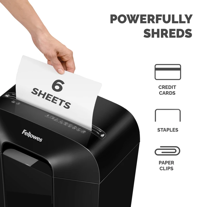 Шредер за унищожаване на документи Fellowes Powershred LX25, P-4, Cross-Cut, черен, обем на коша 11 L