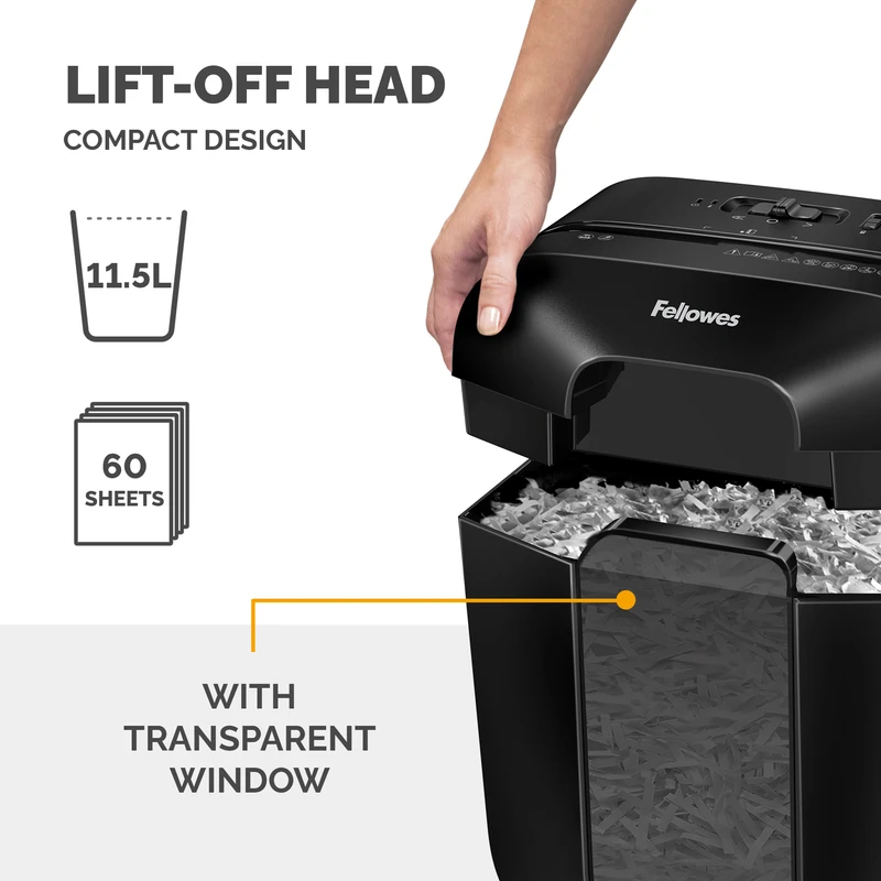 Шредер за унищожаване на документи Fellowes Powershred LX25, P-4, Cross-Cut, черен, обем на коша 11 L