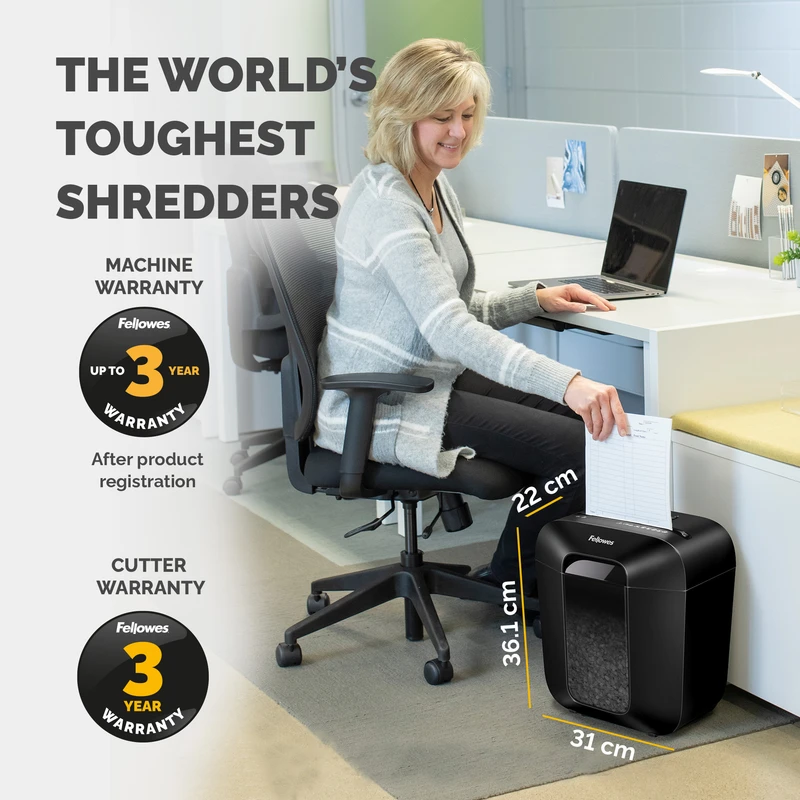 Шредер за унищожаване на документи Fellowes Powershred LX25, P-4, Cross-Cut, черен, обем на коша 11 L