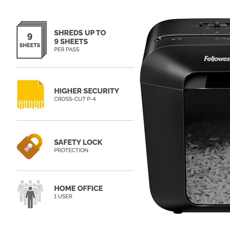Шредер за унищожаване на документи Fellowes Powershred LX50, P-4, Cross-Cut, черен, обем на коша 17 L