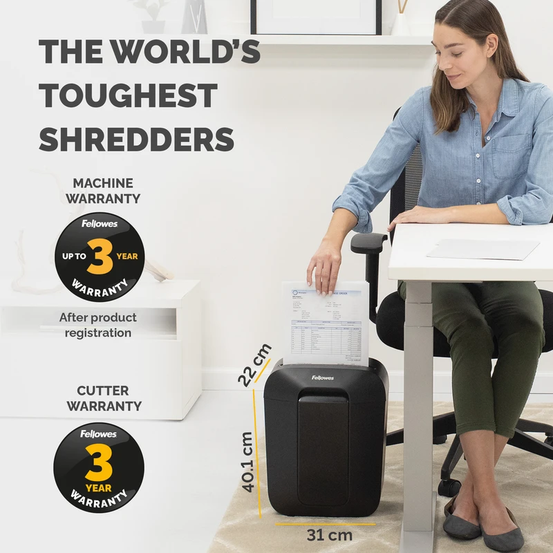 Шредер за унищожаване на документи Fellowes Powershred LX50, P-4, Cross-Cut, черен, обем на коша 17 L
