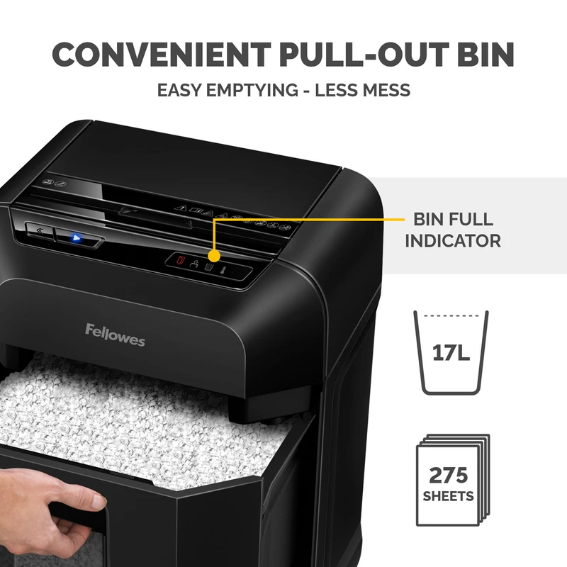 Шредер за унищожаване на документи Fellowes Automax 90M, Soho, Mini-Cut, P-4, 17 L, черен