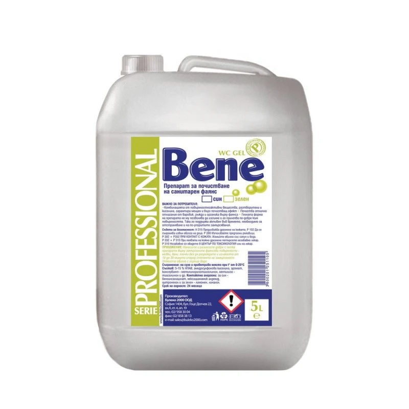 Bene Препарат за почистване на тоалетна, гел, професионален, 5 L, зелен