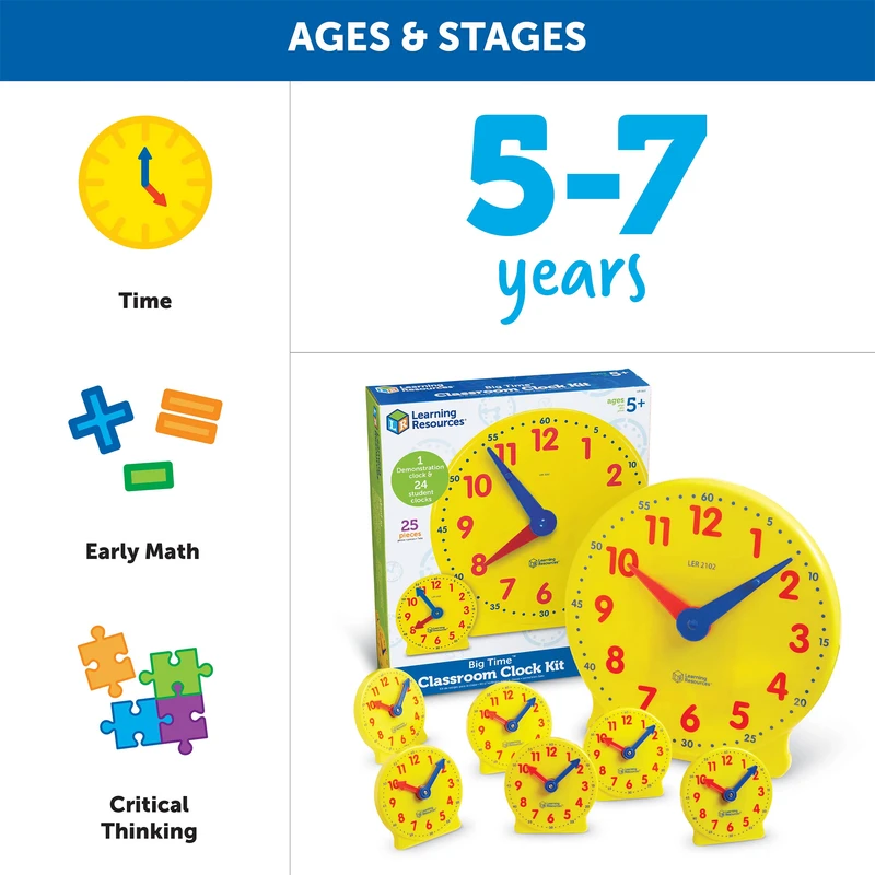 Комплект Часовници за училище Learning Resources,  25 броя