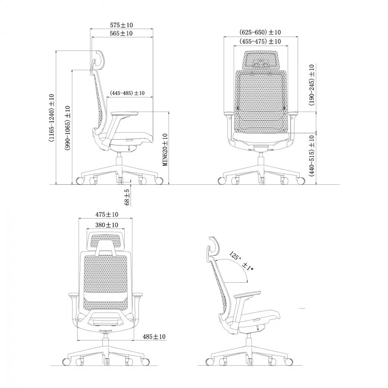 Ергономичен стол RFG Meteor X Black HB, сива седалка, сива облегалка