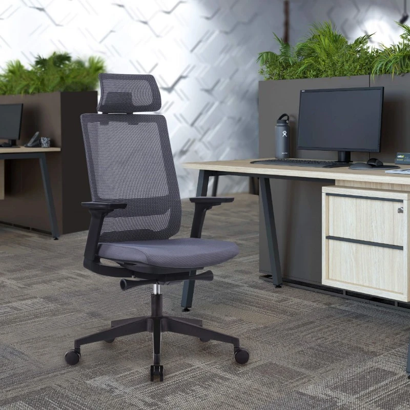 Ергономичен стол RFG Meteor X Black HB, сива седалка, сива облегалка