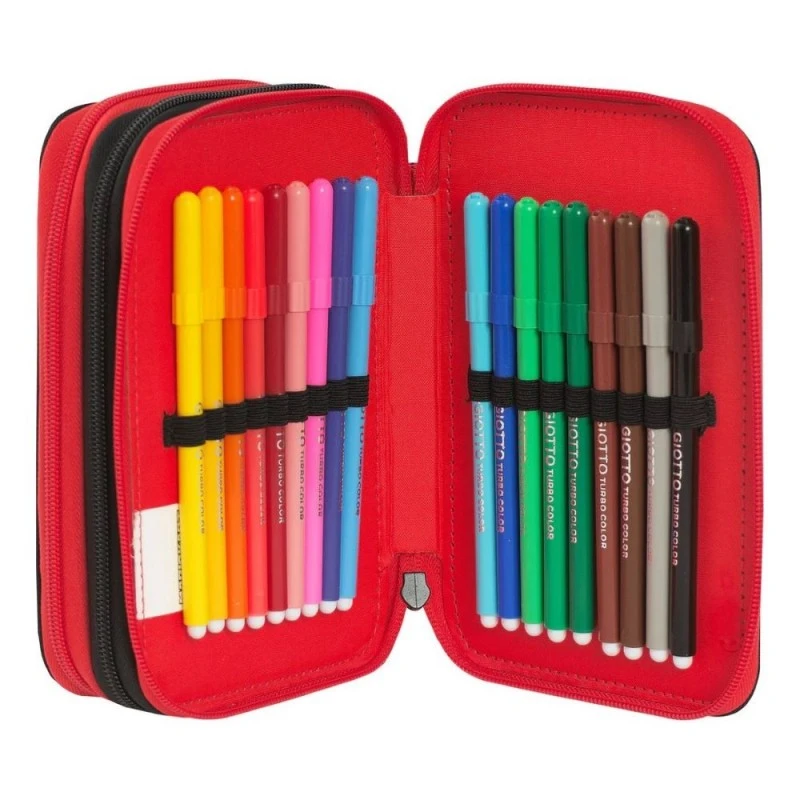 Ученически несесер Super Mario  Mariokart Red със съдържание с 3 отделения, 20 x 13 x 7 cm, Многоцветен