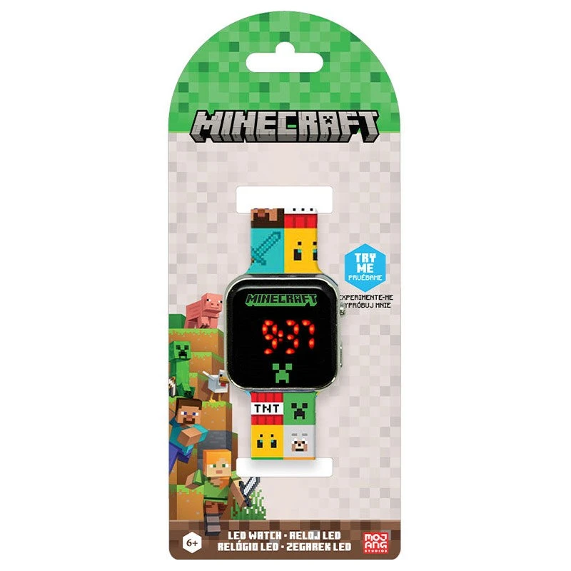 Детски часовник Minecraft Spades, LED, Многоцветен