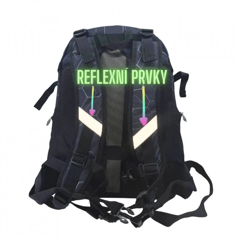 Ученическа раница Pixie Crew Hexa Black ергономична, 34 x 44 x 14 cm, Черен