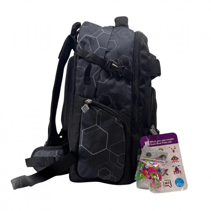 Ученическа раница Pixie Crew Hexa Black ергономична, 34 x 44 x 14 cm, Черен
