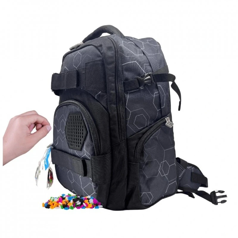 Ученическа раница Pixie Crew Hexa Black ергономична, 34 x 44 x 14 cm, Черен