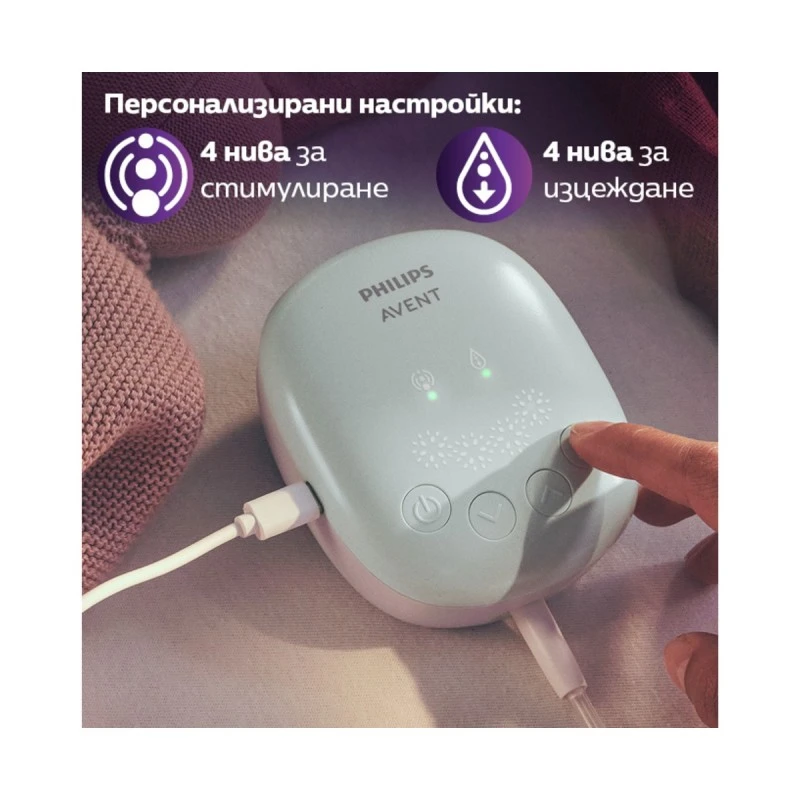 Philips Avent К-КТ: Ел. помпа Essential 4+4 функции, 1 шише NR 125 мл, 5 торбички за кърма, 4 подплънки