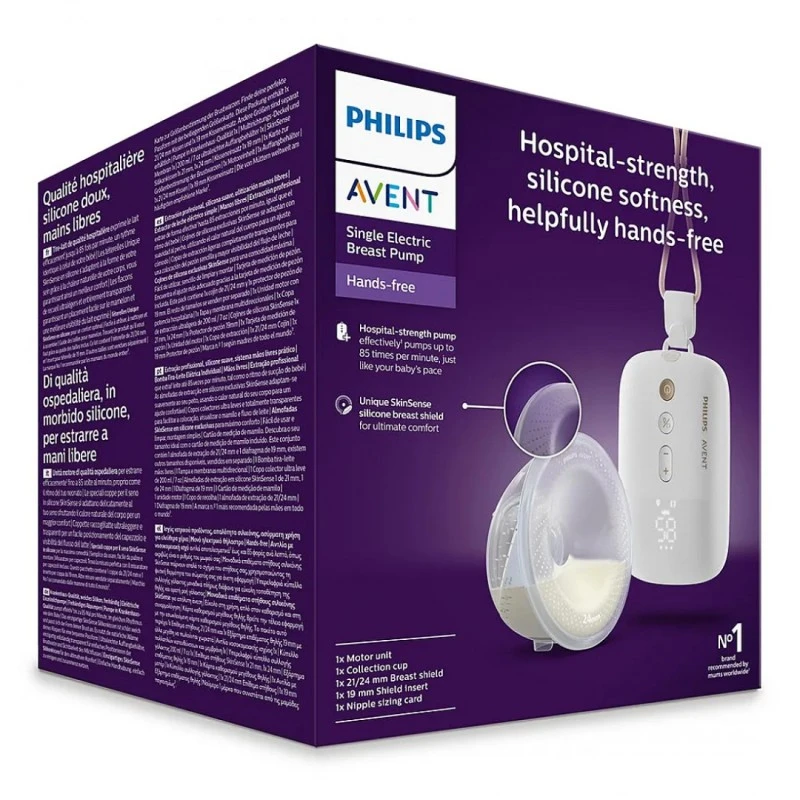 Единична електрическа помпа Philips AVENT Hands-free SCF531/11 тип “свободни ръце”, която дискретно се побира в сутиена, задвижващ мотор с акумулаторна батерия
