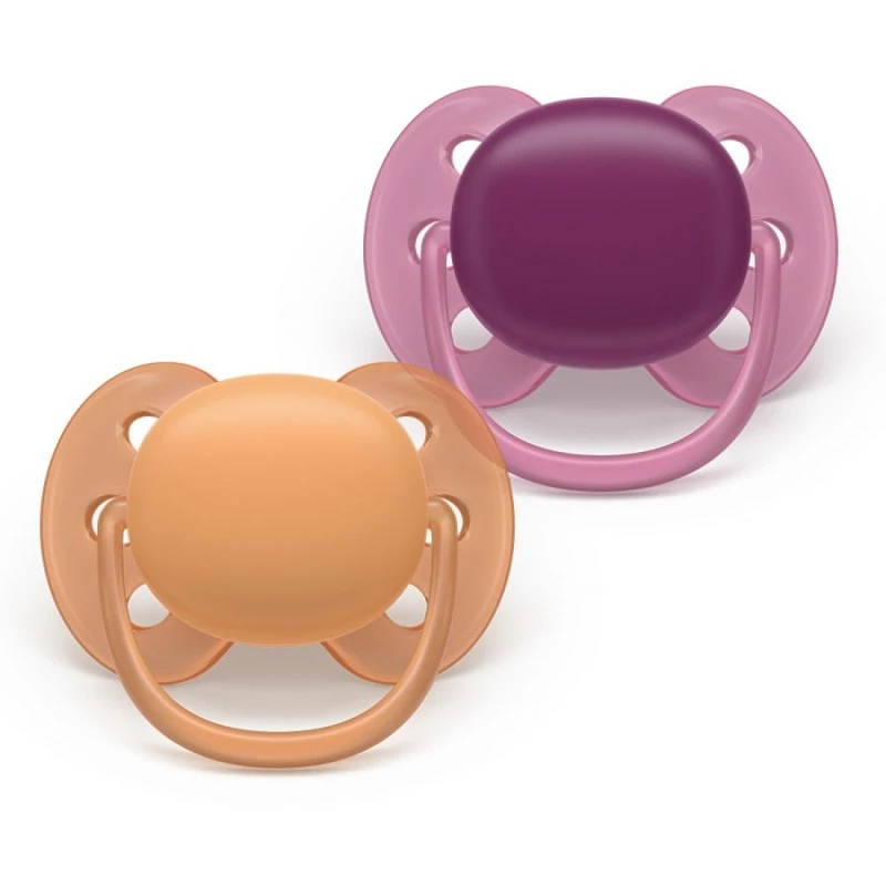 Philips Avent ЗАЛЪГАЛКИ - ULTRA SOFT + стерил. кутия (18+м) лилав/оранж