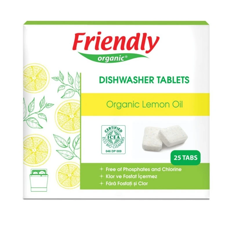 Friendly Organic Препарат за съдомиялна (таблетки) лимон - 25бр./450гр.