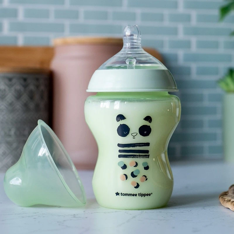 Шише за хранене Easi-Vent 0м+, 260 мл, зелено, с декорация ПАНДА