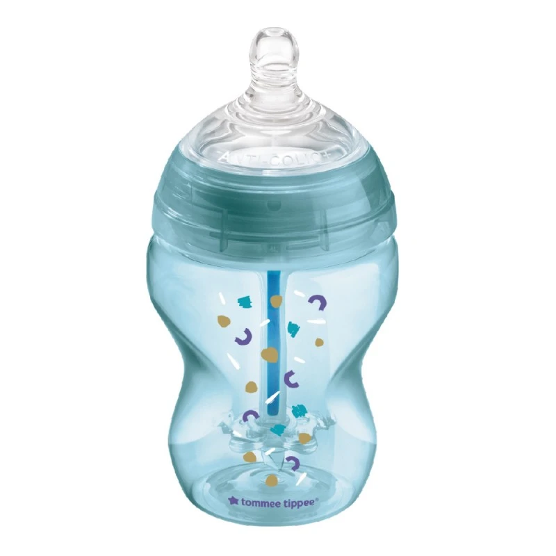 Шише за хранене Advanced Anti-Colic 0м+, 260 мл, Синьо с декорация