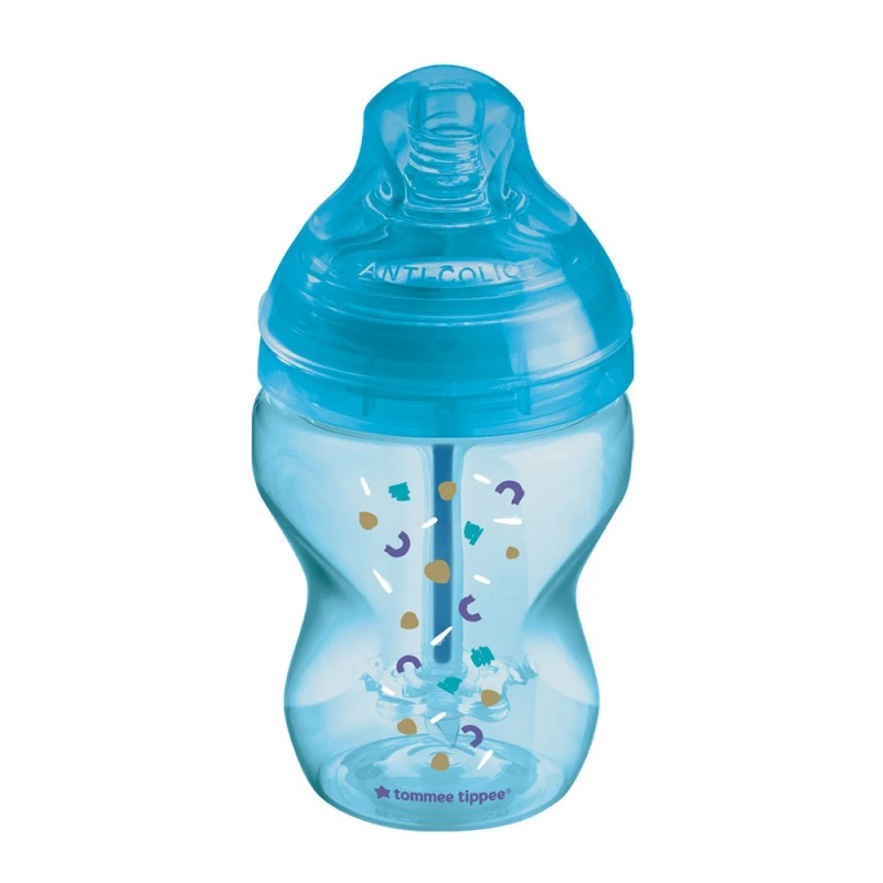 Шише за хранене Advanced Anti-Colic 0м+, 260 мл, Синьо с декорация