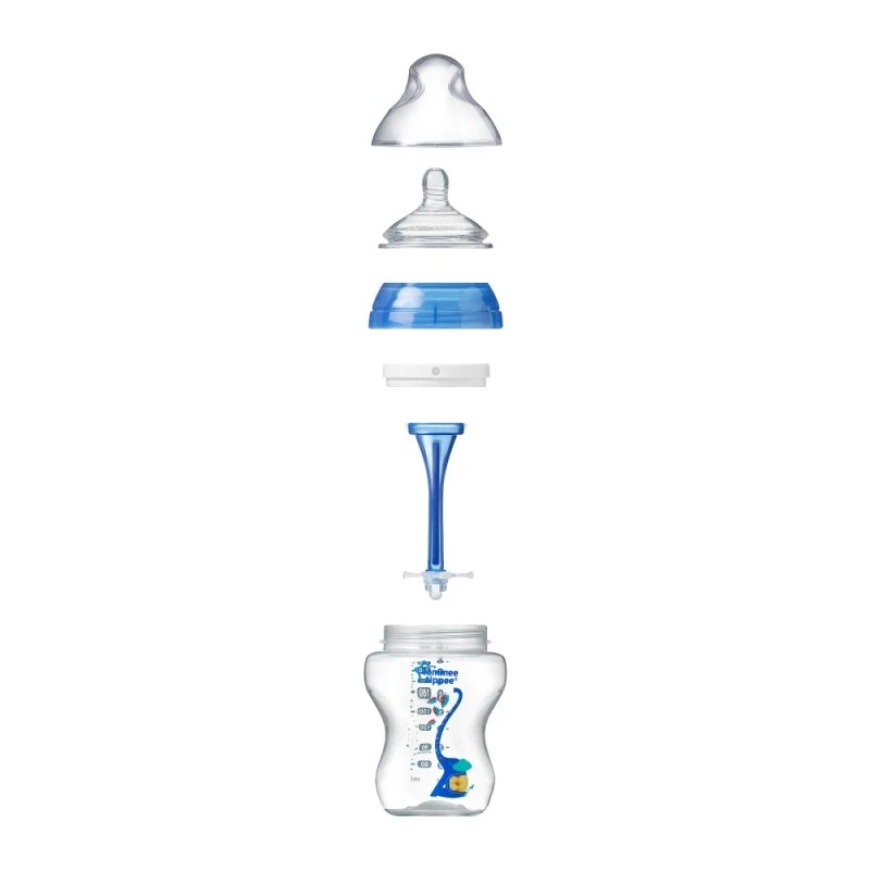 Шише за хранене Advanced Anti-Colic 3м+, 340 мл, Синьо с декорация