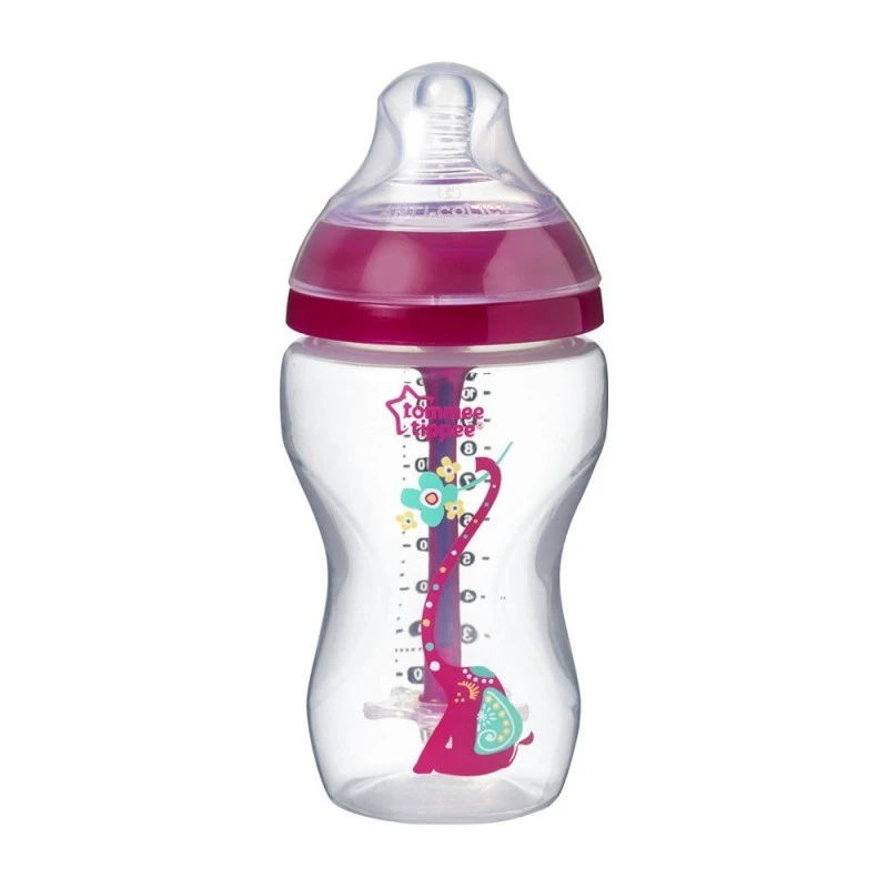 Шише за хранене Advanced Anti-Colic 3м+, 340 мл, Розово с декорация
