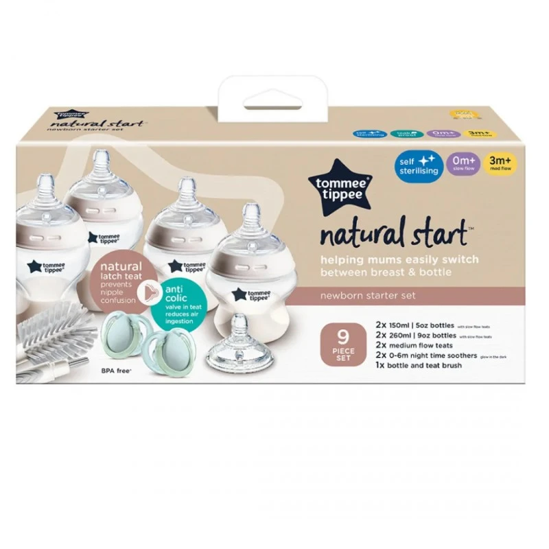 Комплект за новородено Tommee Tippee Natural Start САМОСТЕРИЛИЗИРАЩО + четка за шишета