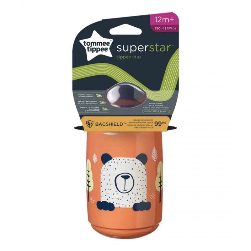 SuperStar Неразливаща се чаша с твърд накрайник 390 мл 12м+, BACSHIELD, оранжева