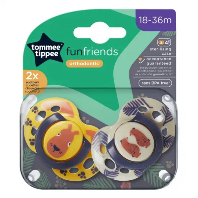 Залъгалки FUN FRIENDS, 18-36м, 2 бр./оп., жълт заек/бежов мече
