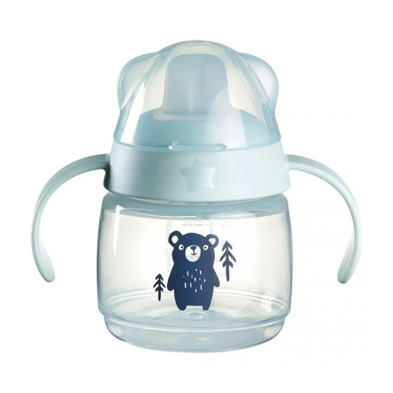 Неразливаща се чаша с мек накрайник и дръжки Tommee Tippee SoftSpout, BACSHIELD, 150 мл, 4м+, син/мече