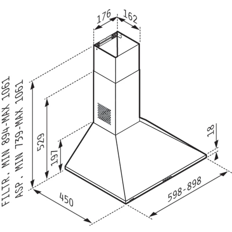 АБСОРБАТОР КВАДРАТЕН ТИП КАМИНА LUX 60см N
