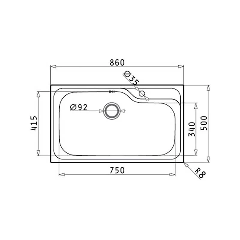 Мивка с преливник Pyramis Titan (86x50) 1B, инокс, шагрен
