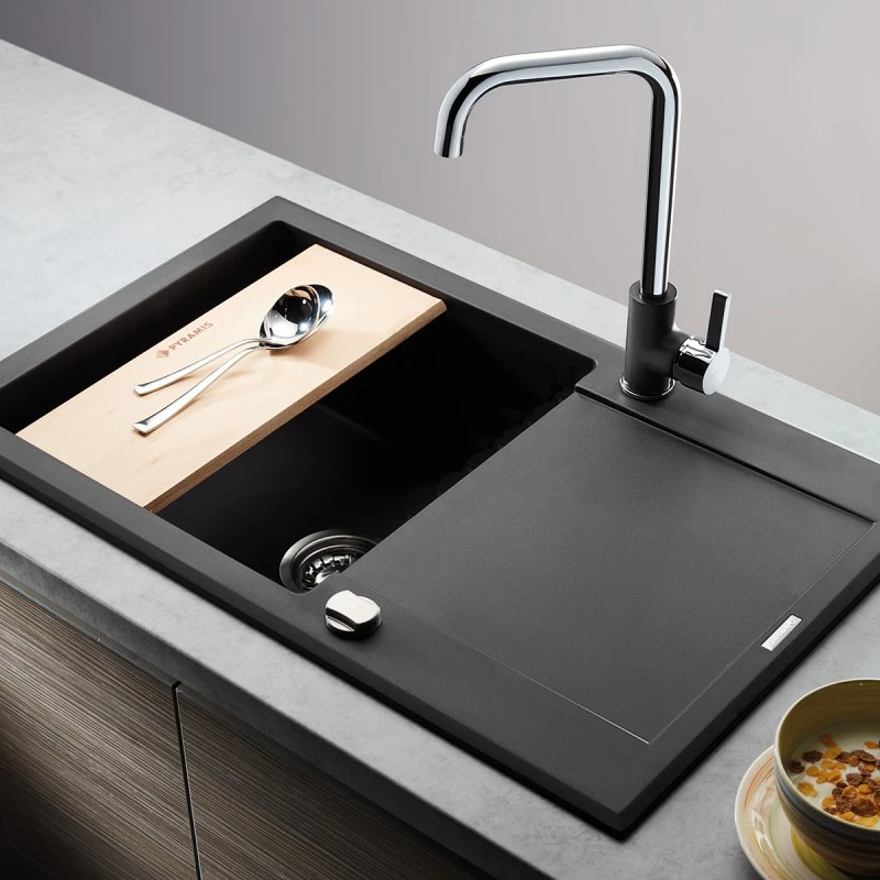 Мивка с преливник Pyramis Pyragranite Mido (79x50) 1B 1D, гранит, индустриално сиво