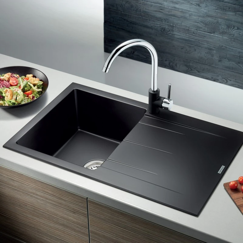 Мивка с преливник Pyramis Pyragranite Alazia Plus (100x50) 1B 1D, гранит, черно