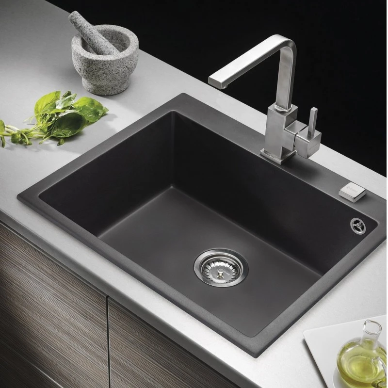 Мивка с преливник Pyramis Pyragranite Istros (61x50) 1B, гранит, черно