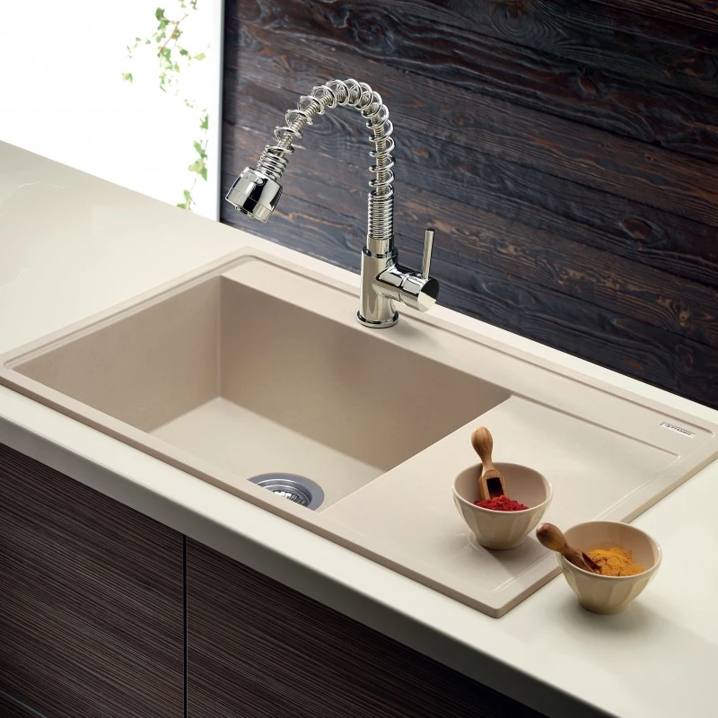 Мивка с преливник Pyramis Pyragranite Camea (79x50) 1B 1D, гранит, пясъчно бежово