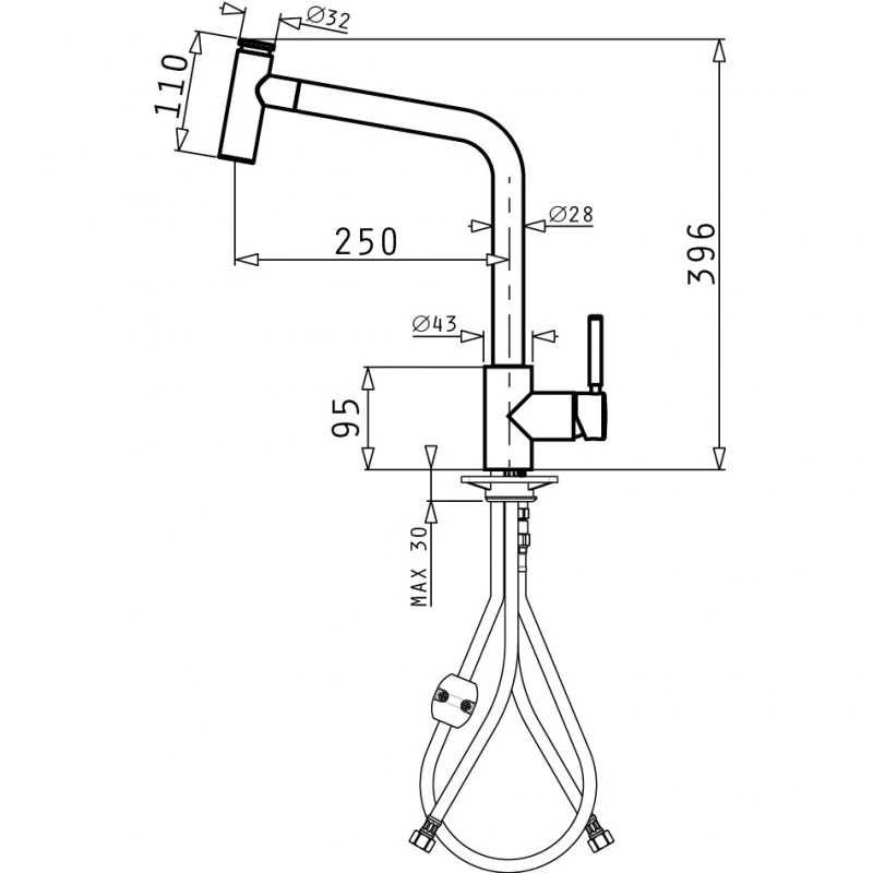 Смесител за кухня Pyramis Sonatina, 1/2", хром и черно