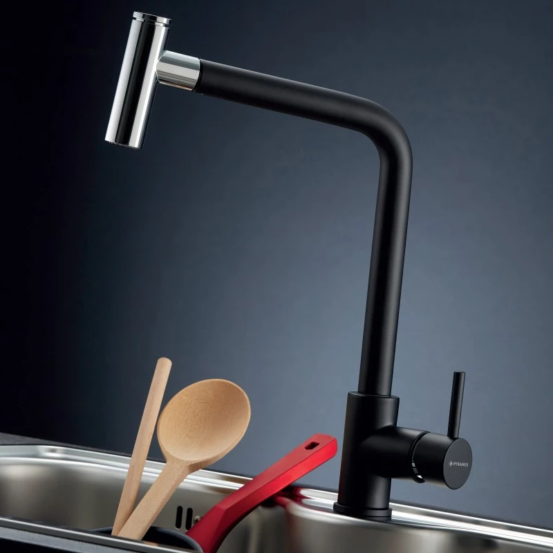 Смесител за кухня Pyramis Sonatina, 1/2", хром и черно