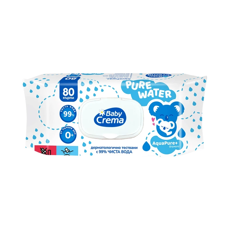 Мокри кърпички Baby Crema, С 99% вода, 80 бр.