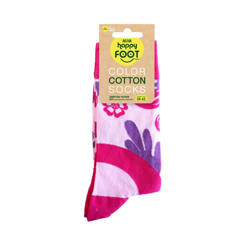 Дамски чорапи Agiva Happy Foottopia, Памук, Цветя, Цикламени, 39-42 размер