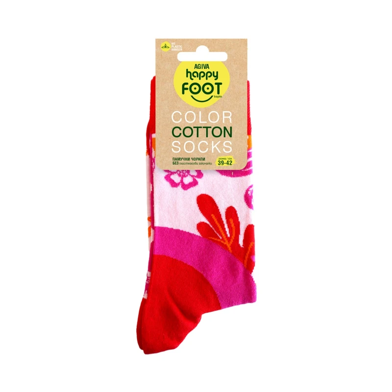 Дамски чорапи Agiva Happy Foottopia, Памук, Цветя, Червени, 39-42 размер