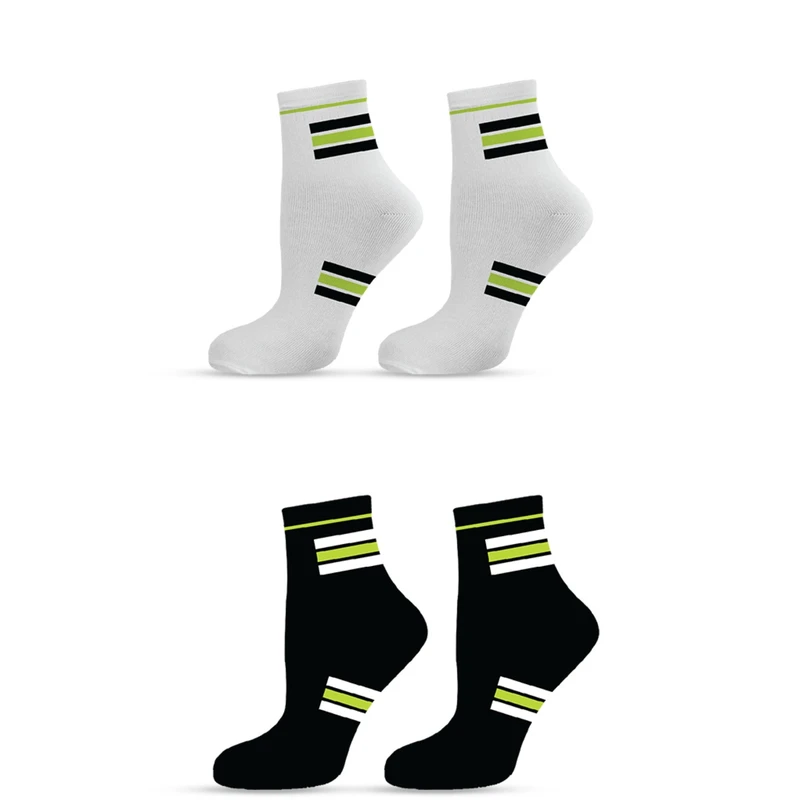 Комплект 2 бр. дамски чорапи Agiva Happy Foottopia, Спортни, Къс конч, Бели, Черни, 39-42 размер