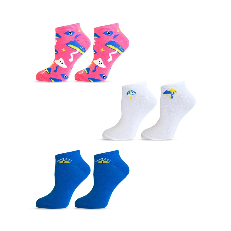 Комплект 3 бр. дамски чорапи Agiva Happy Foottopia, Памук, Гъби, 36-38 размер