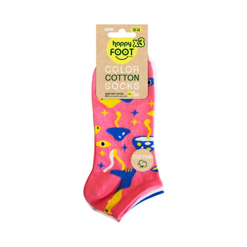 Комплект 3 бр. дамски чорапи Agiva Happy Foottopia, Памук, Гъби, 36-38 размер