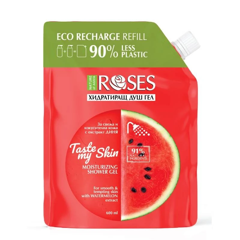 Рефил хидратиращ душ гел Nature of Agiva Roses, Taste my skin, Диня, 600 мл