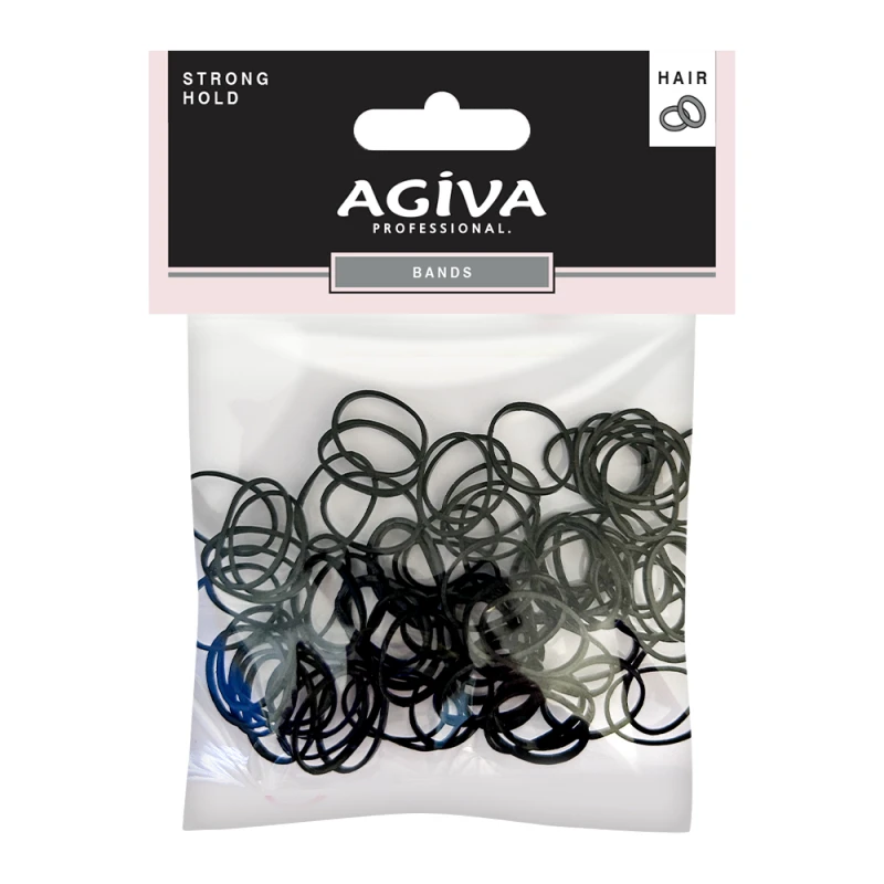 Комплект ластици за коса Agiva Professional, Силиконови, Черни, 100 бр