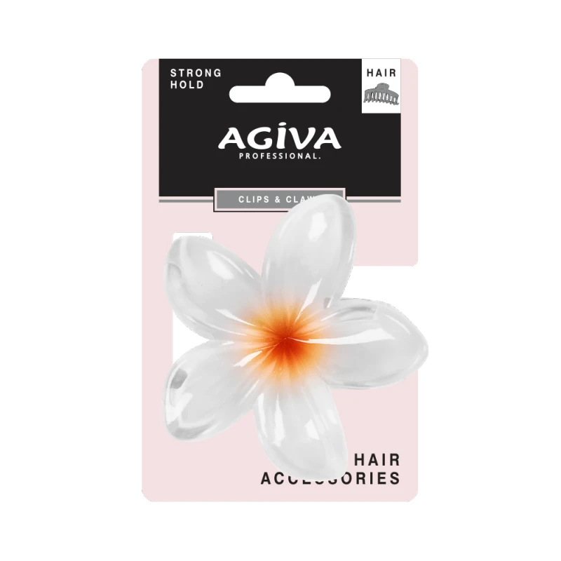 Шнола за коса Agiva Professional, 8 см, Цвете, Бяла