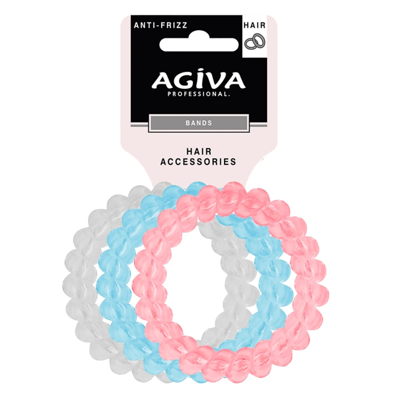 Комплект ластици за коса Agiva Professional, Спирала, Цветни, Мат, 3 бр