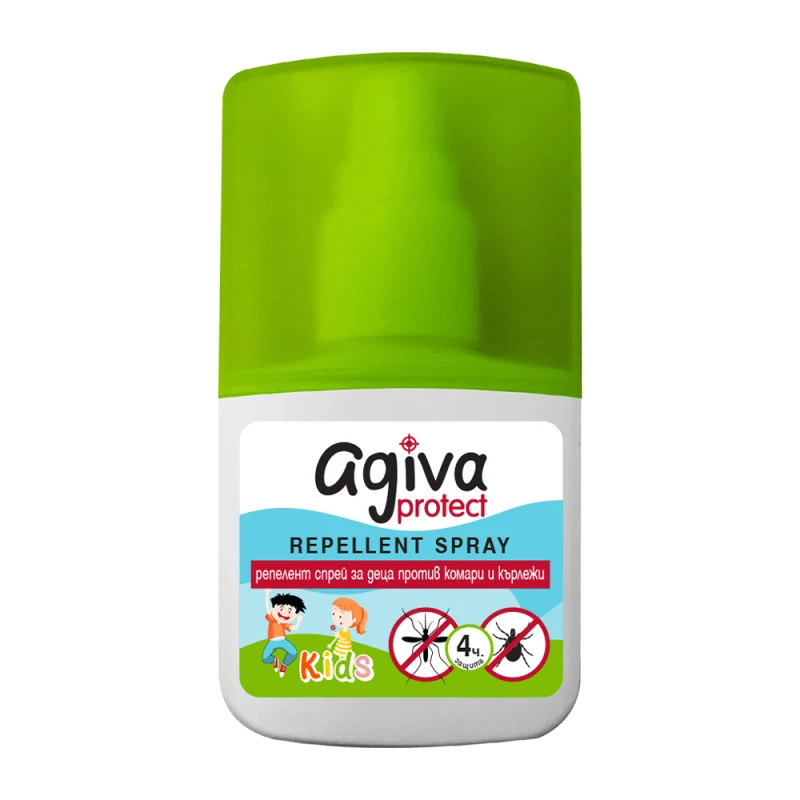 Спрей репелент против комари и кърлежи Agiva Protect Kids, За чувствителна детска кожа, 50 мл