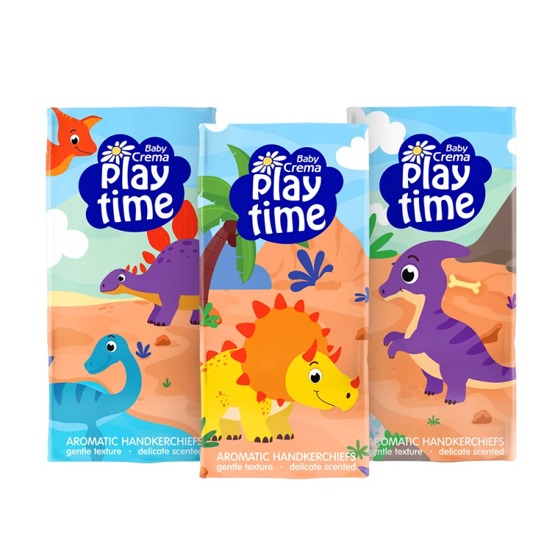 Комплект трипластови сухи кърпички Baby Crema Play Time, Дино, 6 бр